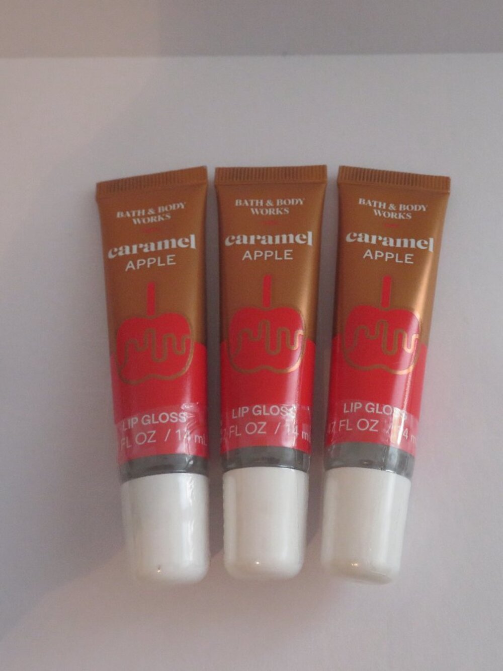 Bath & Body Works Set of 3 CARAMEL APPLE Lip Glosses, NWT